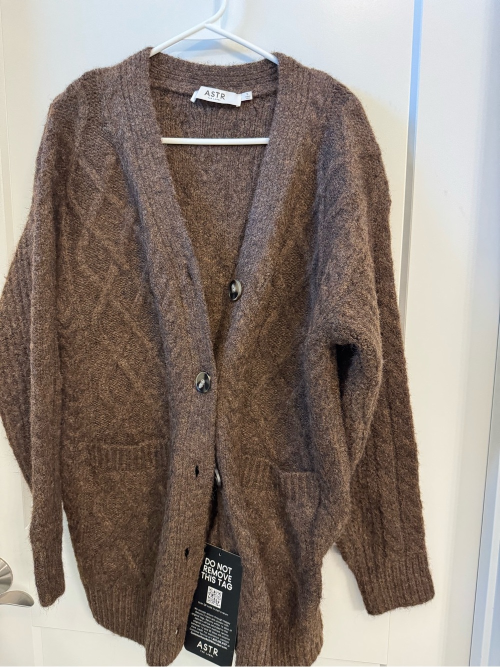 Women’s ASTR Brown Cable-Knit Button Cardigan Sweater Oversized Small NWT